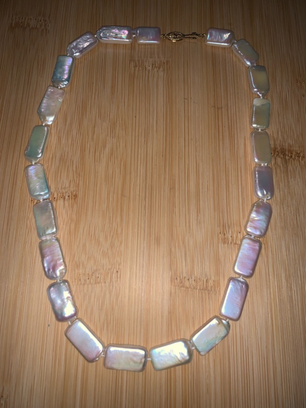Vintage 14k Freshwater Rectangular Pearl Necklace - Iridescent White